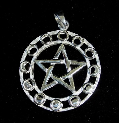 Silver Moonphase Pentagram Pendant - SALE