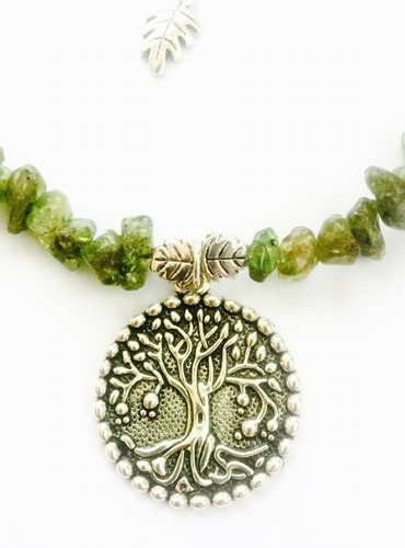 My Beautiful Gothic Peridot Gemstone & Tree Of Life Choker Necklace