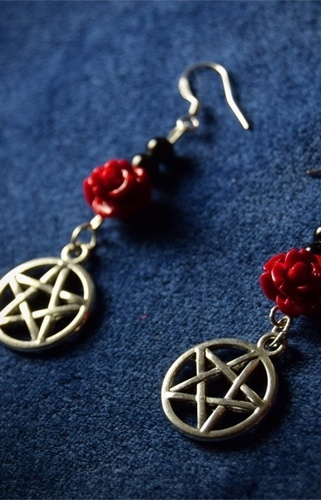Rose and Pentagram Earrings