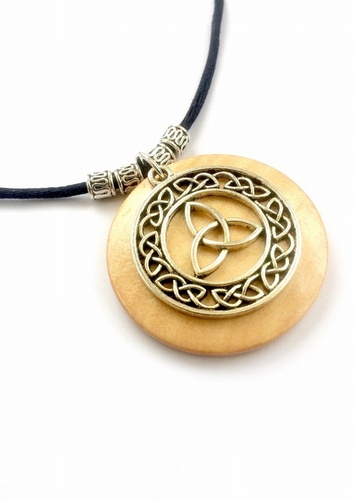 Wooden Necklace with Tibetan Silver Celtic Knot and beads